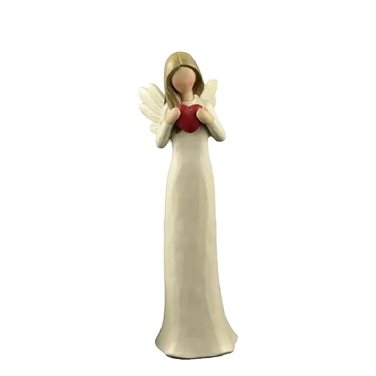 Figuras de ángeles de poliresina para decoración del hogar, venta al por mayor con corazón rojo