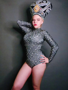 Disfraz <span class=keywords><strong>de</strong></span> Bar gogo para mujer, traje sexy para cantante, club nocturno, fiesta <span class=keywords><strong>de</strong></span> gran altura, Diamante caliente atmosférica, todo en uno + tocado - Product Image 5