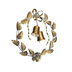 High Quality Antique Brass <b>Christmas</b> Wreath with Leaves and Bells Elegant <b>Wall</b> Decor for Home Living Room or Office - Product Image 1