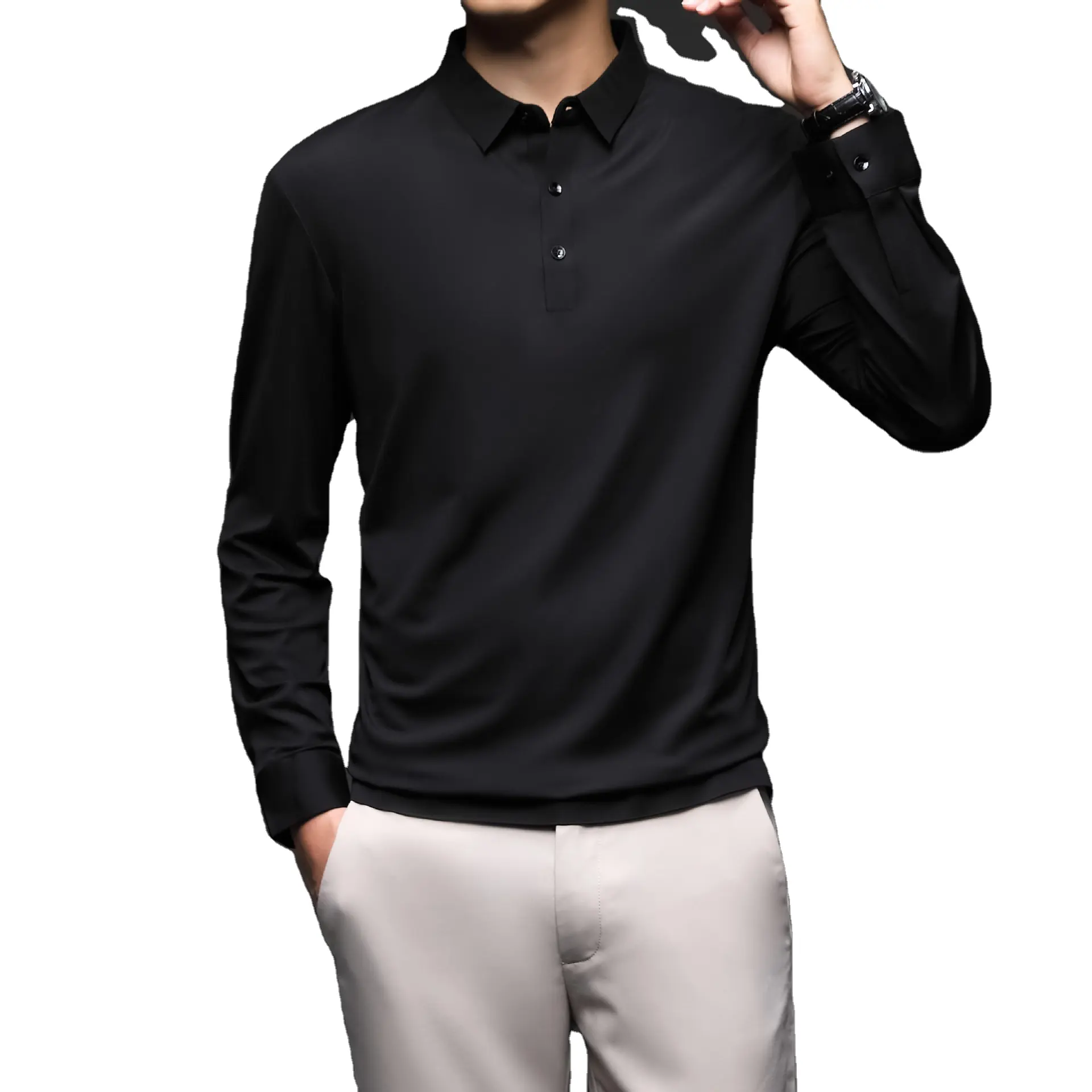 2023 Men's Spring And Autumn Polo Shirt Fashion Business T-Shirt With Silk Lapel Bottomed T-Shirt Men's Wear