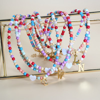 Collar de cuentas de colores bohemio, Gargantilla con colgante de letra inicial, colgante de amor de concha turquesa, apellido, joyería fina DIY para mujer