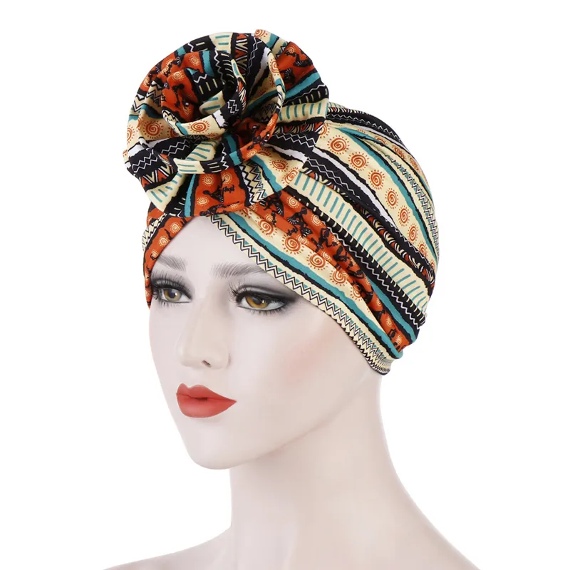 وصول جديد ملون يتوهم طباعة أفريقيا النساء بوهو مسلم قبعة قبعة قبعة قبعة صغيرة