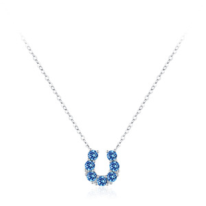 Collar con colgante de herradura en forma de U, personalizable, versión cobre, con circonita azul de corte redondo, plata de ley S925, temática oceánica, para mujer - Product Image 1