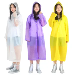 EVA Long Raincoat Thick Men Rainwear Waterproof Hike Women Rain Coat With Transparent Brim