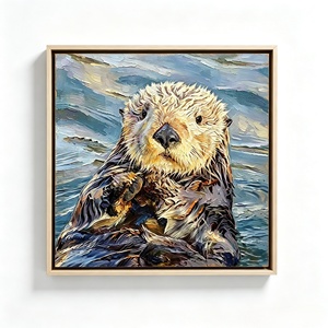 Peinture à l'huile Impasto sur toile, motif loutre marine, portrait animal texturé encadré, décoration murale pour salon, café, hôtel - Product Image 1
