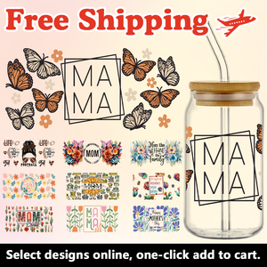 Free Shipping Wholesale Waterproof UV DTF <b>Sticker</b> with Floral Mama Design Crystal Label - Product Image 1