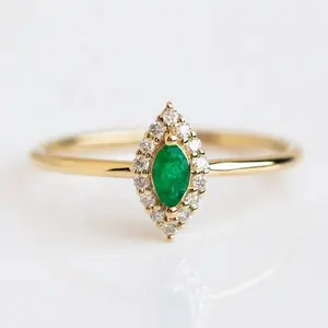 Sterling Silver 925 Jewelry Manufacturer 18K Gold Plated Emerald Evil EYe Dainty Ring