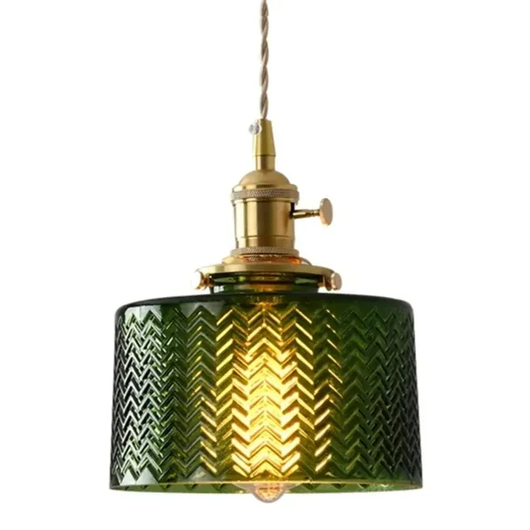 İskandinav yaratıcı yeşil cam kolye ışık oturma odası restoran dekoratif Vintage asılı lamba