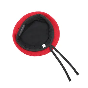 KMS baret latihan kasual kustom olahraga 100% wol bordir garis warna-warni baret Prancis merah untuk pria