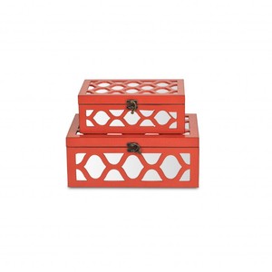 HMS elegante Set di corallo specchio Quatrefoil scatole di immagazzinaggio di gioielli realizzati in carta PC e scatola di anello con motivo quadrato in pelle - Product Image 4