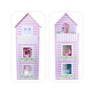 Simulação diy fingir jogar brinquedos, casa de bonecas rosa com <span class=keywords><strong>mini</strong></span> móveis, brinquedos, casa de boneca de madeira para crianças meninas - Product Image 3