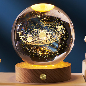 Bola de cristal tallada <span class=keywords><strong>3D</strong></span>, luz nocturna, lámpara de noche de sistema Solar pequeño con Base de madera luminosa, decoración de luz nocturna alimentada por CA - Product Image 5