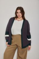 Übergröße Damen Vintage-Stil Schulter-Zopfmuster Strickjacke Gestreiftes Muster Dicker Stoff Atmungsaktiv Einknopf-Verschluss