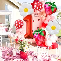 Ensemble de ballons en aluminium à thème Minnie Mouse avec chiffres rouges, marguerites fraises et pois rouges, décoratifs pour fêtes multi-occasions