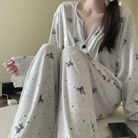 Pyjamas Printemps/Été/Automne - Cardigan en Soie à Manches Longues pour Femmes, Vêtements de Maison Décontractés, Ensemble Cartoon Populaire