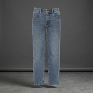 Jean en denim délavé respirant à jambe droite et taille mi-haute, coupe classique, longueur intégrale, décontracté, pour <span class=keywords><strong>femme</strong></span>, été, couleur unie, en coton - Product Image 3