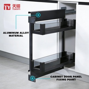 TIANYI Slim Pull Out Spice Rack Organizer for <b>Kitchen</b> Cabinet Narrow Side Basket with Glass Soft Close Drawer Storage - Product Image 5