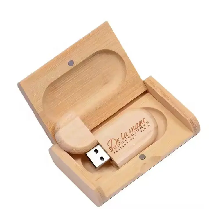 2024 nueva unidad flash USB de madera de bambú ecológica con caja de gran capacidad 64GB 3,0 memoria CLE USB disco pen drive 32 GB personalizado