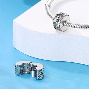 Abalorios de Clip con Diseño de Mariposa y Flor, con Circonitas Cúbicas, Bañados en Plata sobre Cobre, para Pulseras, Joyería de Moda - Product Image 6