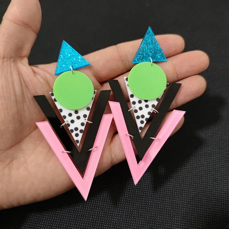 Fashion Jewelry Colourful Resin Geometric Large Drop Earrings Acrylic Triangular Long Dangle Earrings Accessories for Women