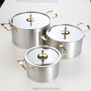 Factory wholesale high quality gold wire double ear glass lid cooking pot multi-purpose kitchen cooking stainless steel stockpot