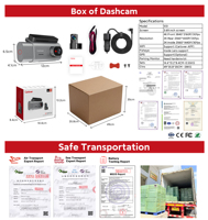 Caméra embarquée 4K 3 canaux Fisheye 180° 3,69 pouces avec IA, Wi-Fi 5G, vision nocturne et surveillance de stationnement 24h/24 pour voiture