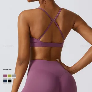 Toptan özel Logo üst meme desteği çapraz geri kırpma üst spor Yoga kıyafeti spor Backless spor sutyen kadınlar için Fitness