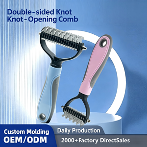 หวีสัตว์เลี้ยงแบบ 2-in-1 สองด้าน ผลิตจากเหล็ก เป็นมิตรกับสิ่งแวดล้อม สำหรับสัตว์เลี้ยง ช่วยกำจัดขนพันกัน ขนหลุดร่วง และขนที่เป็นปม สำหรับแมวโดยเฉพาะ - Product Image 1