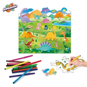 SL Kinder-Puzzlespielzeug mit buntem Stift Zeichenspielzeug Malerei Kinder-Lernspielzeug Karikatur Tierdinosaurier Meereswelt