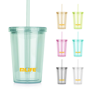 12oz Custom Bpa Free <strong>clear</strong> Transparent Double Wall <strong>Tumblers</strong> <strong>Plastic</strong> Reusable Cup Water Bottle with Straw - Product Image 1