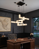 Lustre suspendu en laiton et albâtre, style postmoderne, luminaire linéaire de luxe pour salon, salle à manger, hôtel, villa, lampe géométrique créative