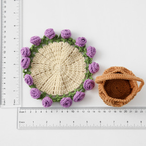 Dessous de verre en <span class=keywords><strong>laine</strong></span> crochet fait à la main avec des fleurs roses, cadeau créatif, tissage, bouquet de fleurs fini, nouveauté, idée cadeau - Product Image 3