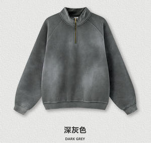 Logo personnalisé poids lourd vierge coton polaire tissu surdimensionné imprimé demi fermeture éclair Vintage sweat à capuche sweat - Product Image 5