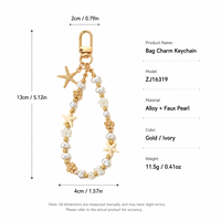 Porte-clés étoile de mer en alliage de zinc fait main avec perle, breloque de sac, pendentif, accessoire de sac à main, ornement suspendu, cadeau pour femme, prêt à expédier