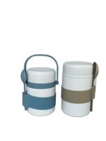 Bocal à soupe en acier inoxydable double paroi avec cuillère et poignée, idéal pour conserver la soupe et facile à transporter.