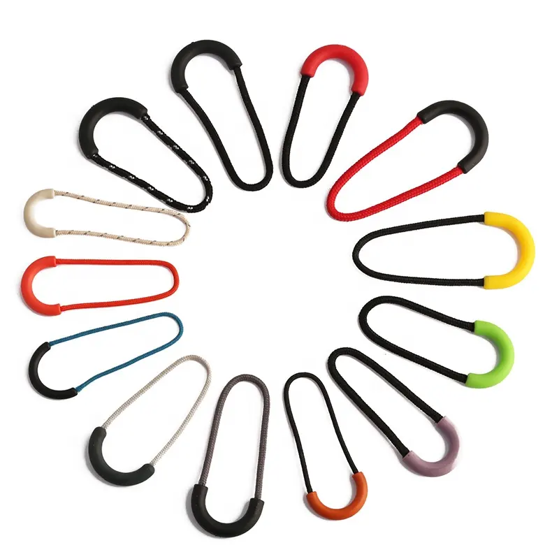 Custom brand logo U shape soft PVC/TPU zipper slider silicone rope zip puller