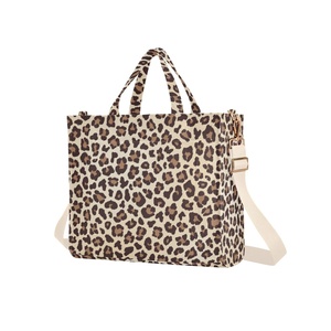 Sac fourre-tout léopard personnalisé pour femme, sac fourre-tout en velours côtelé, sac à main décontracté, sac à bandoulière avec sangles - Product Image 2