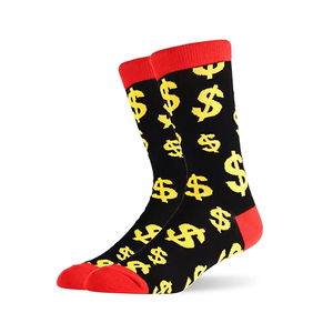 Calzini da Uomo a Metà Polpaccio 40-45 Neri con Simboli del Dollaro Gialli e Bordo Rosso, Calzini alla Moda - Product Image 1