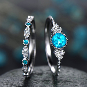 Conjunto de joyería fina de calidad, anillo de piedras preciosas de Esmeralda chapada en plata, anillos de circonia cúbica coloridos, conjunto de anillos de boda de diamante brillante, 2 uds. - Product Image 4