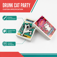 Jeu de cartes personnalisé en PVC écologique pour fêtes, édition chat ivre rouge et bleu, jeu de cartes illustré, illustrations personnalisées, adapté aux familles
