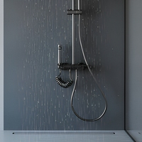 Système de douche de luxe contemporain à 4 fonctions avec douchette à jet supérieur et barre coulissante pour baignoire
