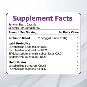 Cápsulas Probióticas Naturales de Fábrica OEM, Suplemento Dietético con Colonias de Cepas Beneficiosas, 600 Mil Millones de UFC, Prebióticos - Product Image 2