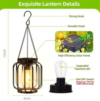 Lampes solaires de jardin Ampoule à LED Lampe industrielle en métal Lanterne suspendue pour cour de patio Décoration de porche de cour