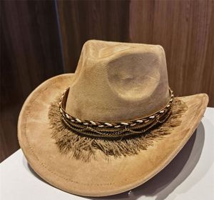 Nuevo Sombrero Vaquero de Moda 2026, de Ala Ancha, Unisex, para las Cuatro Estaciones, de Gamuza, con Borlas - Product Image 6