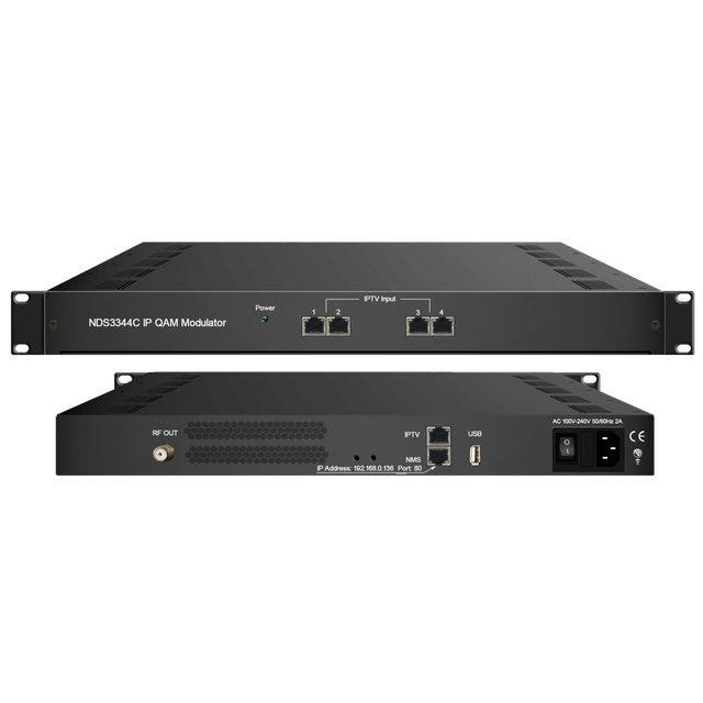 4ch IP QAM Modulator 192 IP Input 4 Adjacent QAM Carriers MER≥40dB 1U Web Management HZY-3344C