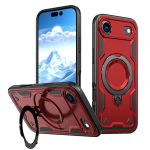 Coque de téléphone compatible avec iPhone 17 Air avec support rotatif magnétique, texture fibre de carbone, protection intégrale, antichoc - Product Image 4