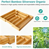 Organisateur de tiroir extensible en bambou - Plateau à couverts de cuisine, support à ustensiles, boîte de rangement pour couverts, logo personnalisé, vente en gros