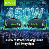 Enceinte de fête BAVIN BM57 450W avec deux micros sans fil, batterie 40000mAh, BT5.3, Boombox portable d'extérieur, lumière RGB, karaoké, lampe torche, OEM