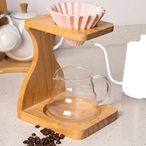 Wooden Coffee Filter Holder Single Hole Drip Coffee Maker <b>Desktop</b> Eco Friendly Bamboo Material <b>Shelf</b> Design - Product Image 2