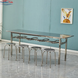 Table et chaises de salle à manger industrielles modernes en acier inoxydable pour 4 à 8 personnes, pour salle à manger, salon, restaurants, écoles - Product Image 4